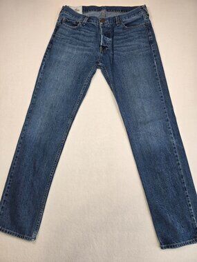 Hollister Classic Straight Mens Jeans W34 L34 100% Cotton Medium Wash Button Fly